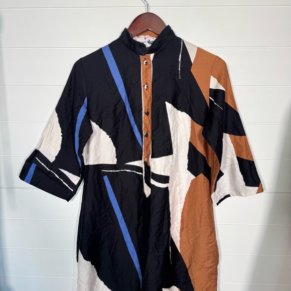 Vintage Catherine Oqust Black and Cream Dress Guessimate Size Medium Maybe Large - Picture 2 of 12